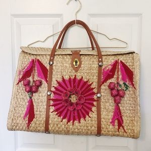 Vintage Big Wicker Basket Embroidered Tote Bag